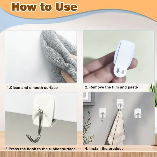 Alt view image 3 of 5 - Small Wire Hooks for Wall 24 Hooks + 26 Adhesive Strips,Damage Free Hanging Wall Hooks with Adhesive Strips,No Tools Adhesive Hooks for Key Holder,Christmas Decorations (Holds up to 0.5 lb)
