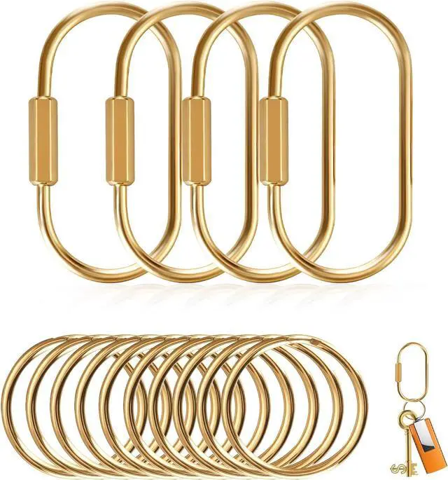 Main image of Muitcdo Brass Key Rings Bulk, Gold Key Chain Organizer Holder for Men Women with Secure Screw Locking, Cute Purse Bag Charms for Handbags, Small Carabiner Clip for Dog Leash Pet Tags (4 Pack)