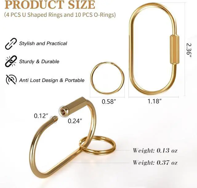 Alt view image 2 of 7 - Muitcdo Brass Key Rings Bulk, Gold Key Chain Organizer Holder for Men Women with Secure Screw Locking, Cute Purse Bag Charms for Handbags, Small Carabiner Clip for Dog Leash Pet Tags (4 Pack)