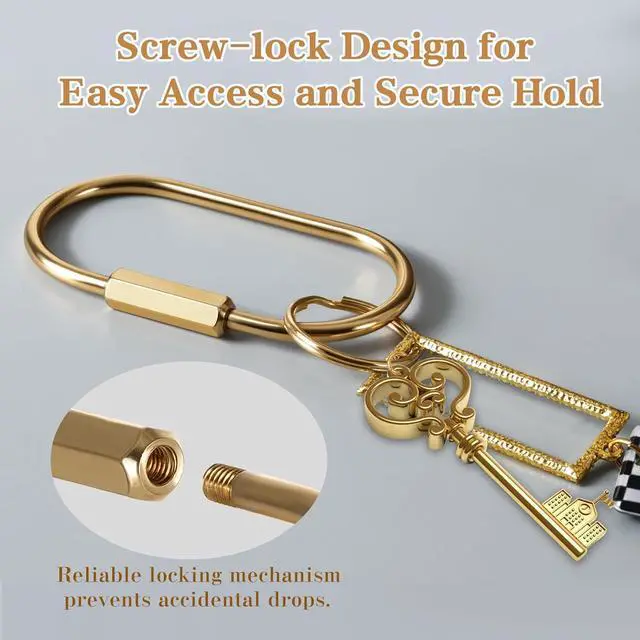 Alt view image 3 of 7 - Muitcdo Brass Key Rings Bulk, Gold Key Chain Organizer Holder for Men Women with Secure Screw Locking, Cute Purse Bag Charms for Handbags, Small Carabiner Clip for Dog Leash Pet Tags (4 Pack)