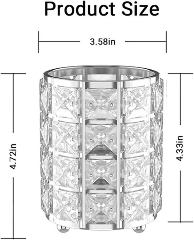 Alt view image 3 of 6 - LUGUNU Makeup Brush Holder with Silver Crystal Bling Elegant Vanity Organizer for Brushes, Pens & Pencils, Ideal for Bathroom or Office Countertop(1Pack)
