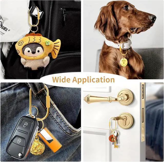 Alt view image 7 of 7 - Muitcdo Brass Key Rings Bulk, Gold Key Chain Organizer Holder for Men Women with Secure Screw Locking, Cute Purse Bag Charms for Handbags, Small Carabiner Clip for Dog Leash Pet Tags (4 Pack)