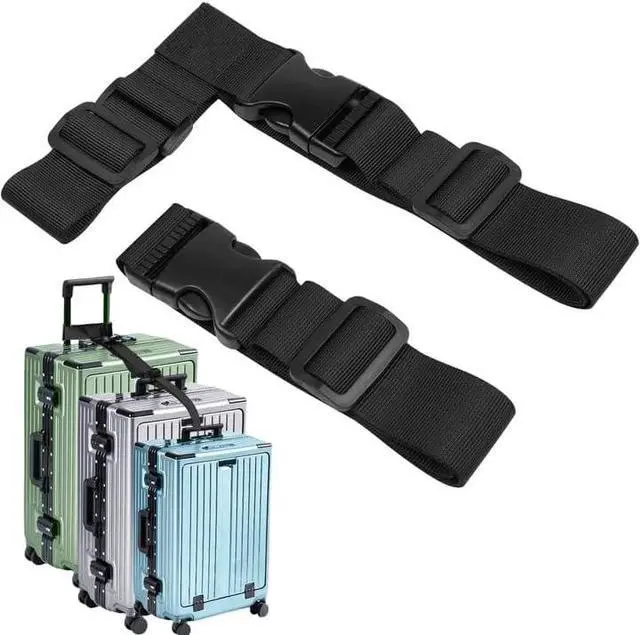 Main image of 2 Pack Luggage Straps for Suitcases, Luggage Straps to Connect Two Suitcases, Adjustable T-Type and Normal Suitcase Straps for Connect 3 Luggage Together (Black)