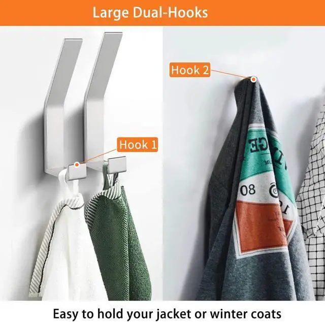 Alt view image 2 of 7 - Coat Rack Hooks Wall Mounted, Silver 4Packs, Bath Towel Rope Hooks for Kitchen, Door, Cabinet, Bathroom, Foyers, Hallways, and Bedrooms