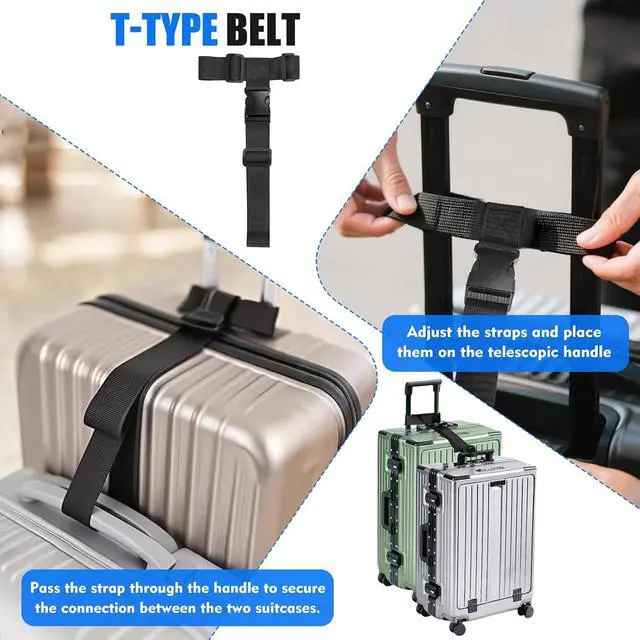 Alt view image 4 of 7 - 2 Pack Luggage Straps for Suitcases, Luggage Straps to Connect Two Suitcases, Adjustable T-Type and Normal Suitcase Straps for Connect 3 Luggage Together (Black)