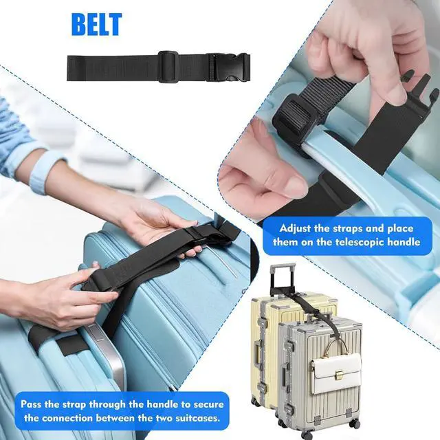 Alt view image 5 of 7 - 2 Pack Luggage Straps for Suitcases, Luggage Straps to Connect Two Suitcases, Adjustable T-Type and Normal Suitcase Straps for Connect 3 Luggage Together (Black)