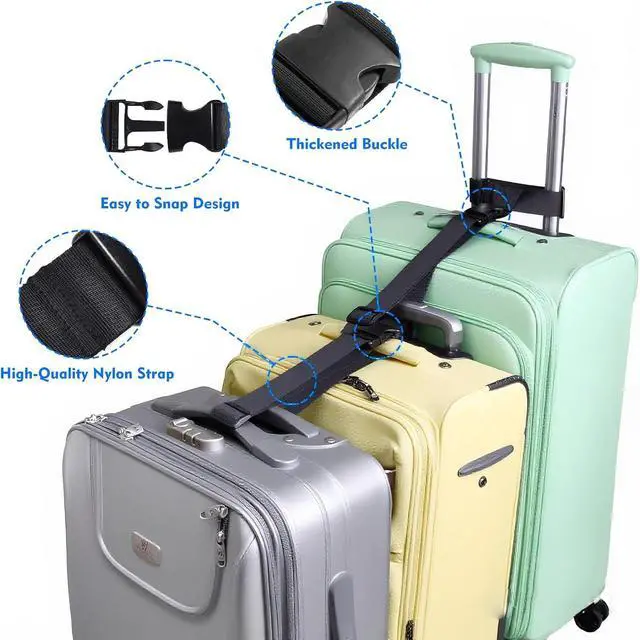 Alt view image 6 of 7 - 2 Pack Luggage Straps for Suitcases, Luggage Straps to Connect Two Suitcases, Adjustable T-Type and Normal Suitcase Straps for Connect 3 Luggage Together (Black)
