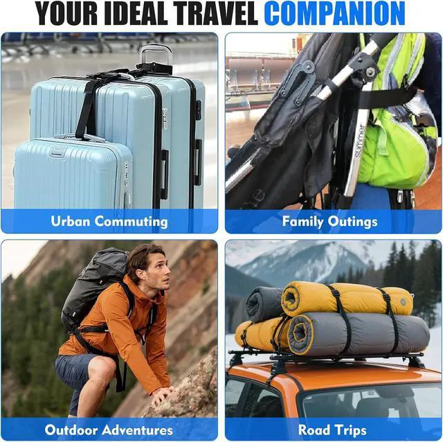 Alt view image 7 of 7 - 2 Pack Luggage Straps for Suitcases, Luggage Straps to Connect Two Suitcases, Adjustable T-Type and Normal Suitcase Straps for Connect 3 Luggage Together (Black)