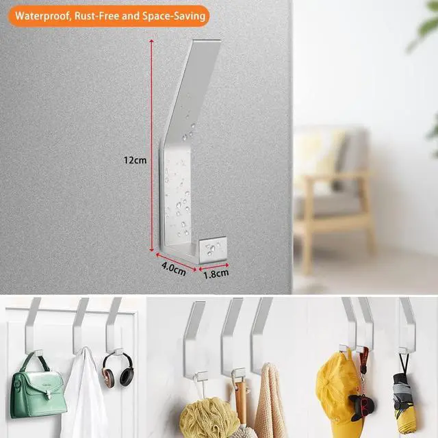 Alt view image 4 of 7 - Coat Rack Hooks Wall Mounted, Silver 4Packs, Bath Towel Rope Hooks for Kitchen, Door, Cabinet, Bathroom, Foyers, Hallways, and Bedrooms