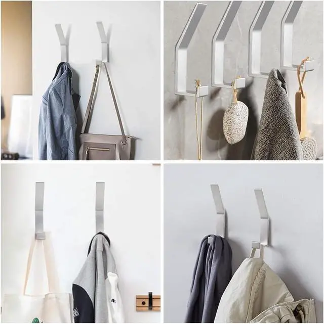 Alt view image 7 of 7 - Coat Rack Hooks Wall Mounted, Silver 4Packs, Bath Towel Rope Hooks for Kitchen, Door, Cabinet, Bathroom, Foyers, Hallways, and Bedrooms