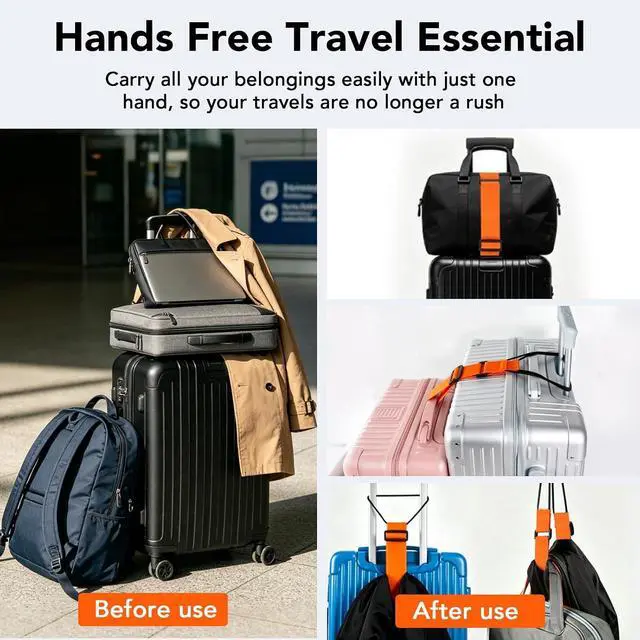 Alt view image 6 of 6 - Luggage Connector Straps, Adjustable Elastic Durable Straps for Connecting Luggage Bags to Suitcases, Hands-Free Travel Essential (4PCS Black)