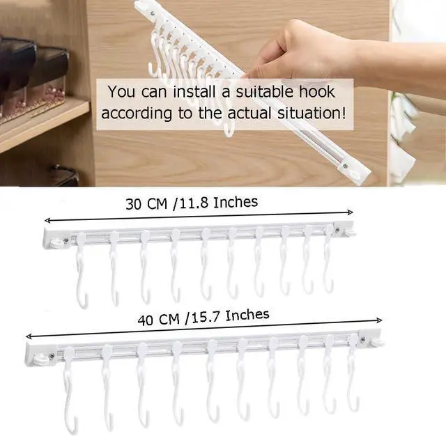 Alt view image 3 of 6 - OULIGET Utility Slide Rail Hook,Under Cabinet Kitchen No Punching Hooks for Hanging Utensil,Bathroom Bedroom Office Wall Door Rack with 10 Hooks,15.7 and 11.8 Inches,2Pieces
