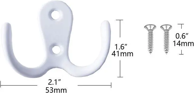 Alt view image 2 of 6 - 2 Pcs Double Prong Robe Hooks, Dual Coat Hooks Wall Mounted Hanging Clothes for Bathroom Bedroom Door Wall Retro Metal Cloth Hanger Double Coat Hooks with 4 Screws (White)