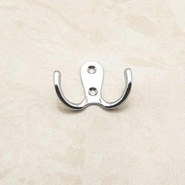Alt view image 3 of 6 - 2 Pcs Double Prong Robe Hooks, Dual Coat Hooks Wall Mounted Hanging Clothes for Bathroom Bedroom Door Wall Retro Metal Cloth Hanger Double Coat Hooks with 4 Screws (White)