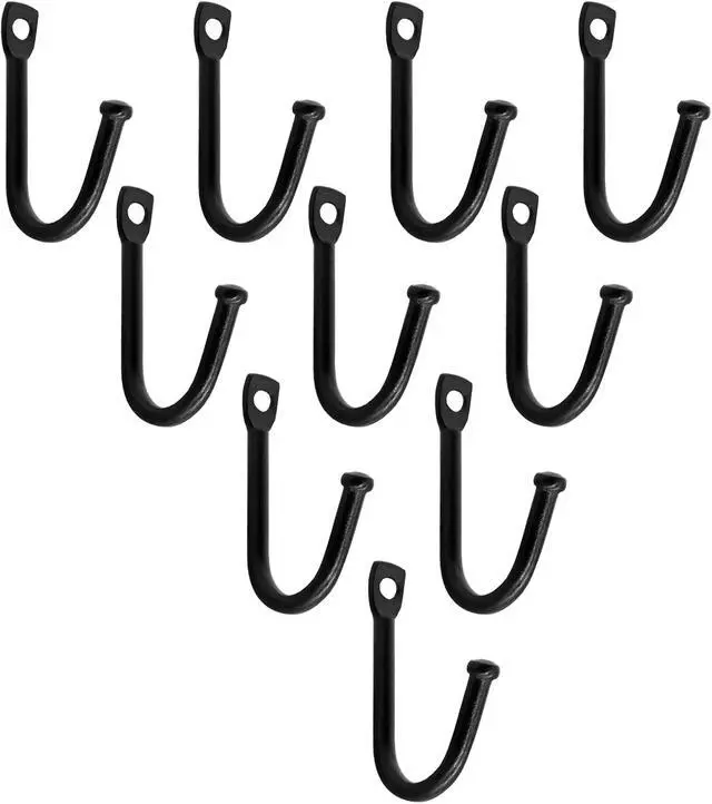 Alt view image 2 of 7 - Piutouyar Metal J Shaped Iron Hooks, 1.4 Inch Single Hooks, Black, 10Pcs | Wall Mounted Hook, Simple Hanger Hook for Coats, Bags and Key