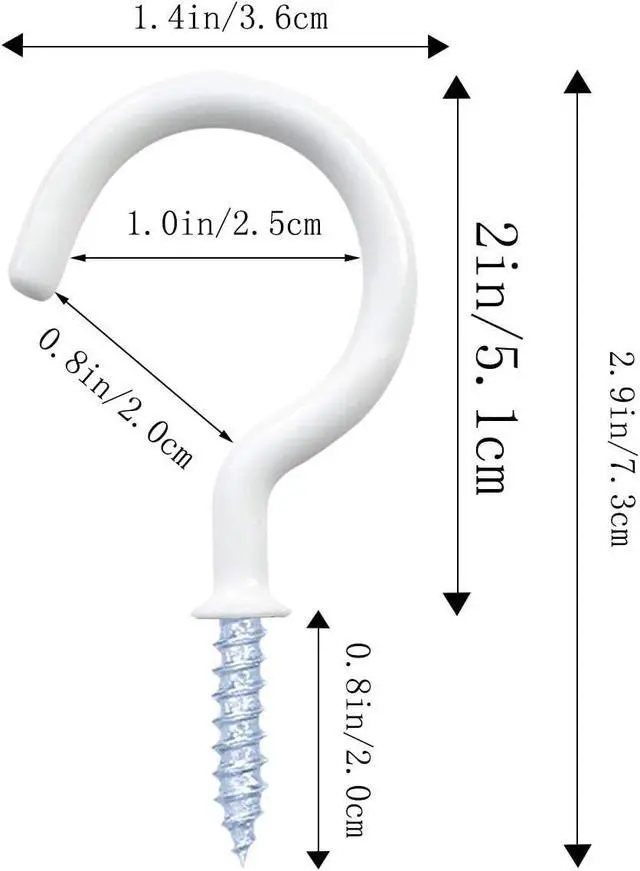 Alt view image 3 of 7 - yuntop 12 Pack Vinyl Coated Ceiling Hooks,Screw-in Mug Hooks | Multi-Function Wall Hooks Kitchen Hooks Cup Hooks for Indoors Outdoors (White, 2 Inch)