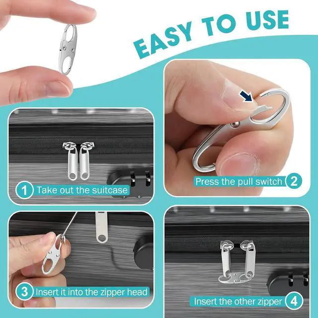 Alt view image 4 of 7 - 8 Pcs Anti-Theft Small Carabiner Clip, Double Opening Zipper Pull Replacement, Elegant Zinc Alloy Zipper Clips for Backpacks, Luggage, Duffel Bags, Travel Essentials - 4 Silver & 4 Gunmetal