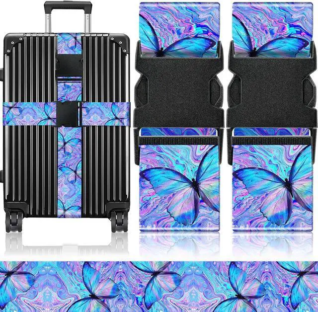 Main image of Slohif Luggage Straps for Suitcases Travel Belt Accessories Luggage Connector Identifiers 2 Pack Over Handle with Buckle Unique Nylon Adjustable Strap for Sleeping Bag Car Seat Butterfly