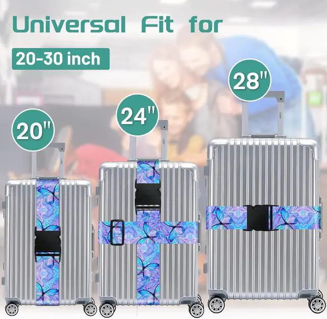 Alt view image 3 of 7 - Slohif Luggage Straps for Suitcases Travel Belt Accessories Luggage Connector Identifiers 2 Pack Over Handle with Buckle Unique Nylon Adjustable Strap for Sleeping Bag Car Seat Butterfly
