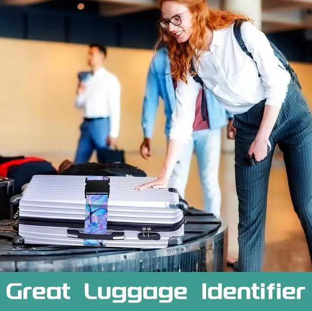 Alt view image 4 of 7 - Slohif Luggage Straps for Suitcases Travel Belt Accessories Luggage Connector Identifiers 2 Pack Over Handle with Buckle Unique Nylon Adjustable Strap for Sleeping Bag Car Seat Butterfly