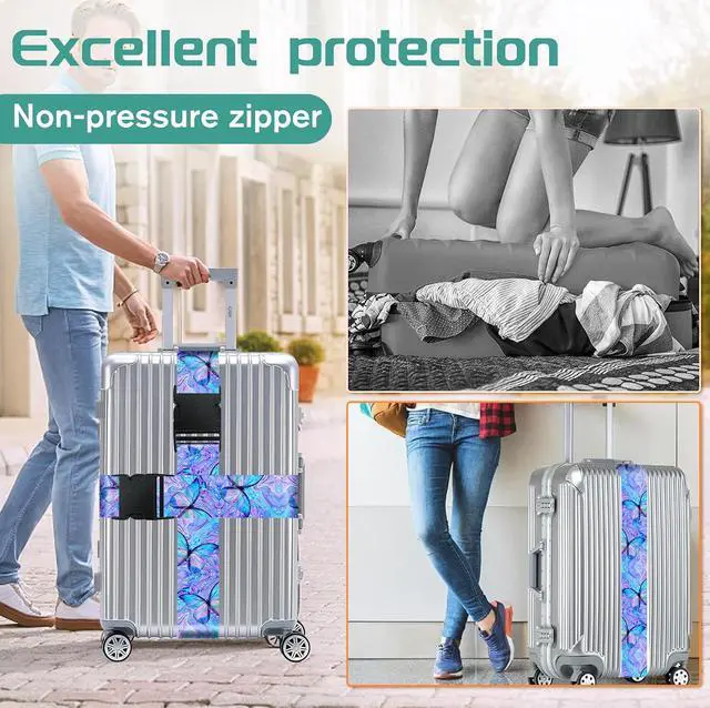 Alt view image 5 of 7 - Slohif Luggage Straps for Suitcases Travel Belt Accessories Luggage Connector Identifiers 2 Pack Over Handle with Buckle Unique Nylon Adjustable Strap for Sleeping Bag Car Seat Butterfly
