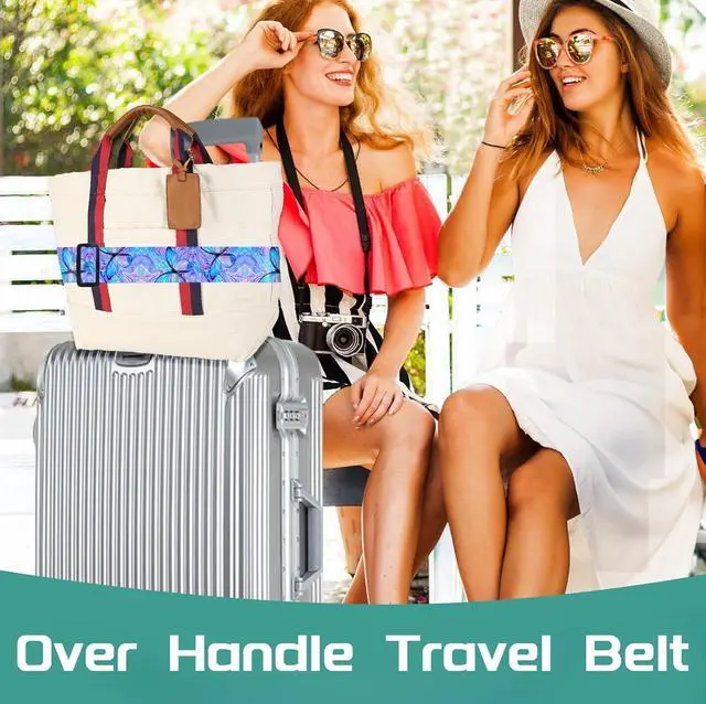 Alt view image 6 of 7 - Slohif Luggage Straps for Suitcases Travel Belt Accessories Luggage Connector Identifiers 2 Pack Over Handle with Buckle Unique Nylon Adjustable Strap for Sleeping Bag Car Seat Butterfly
