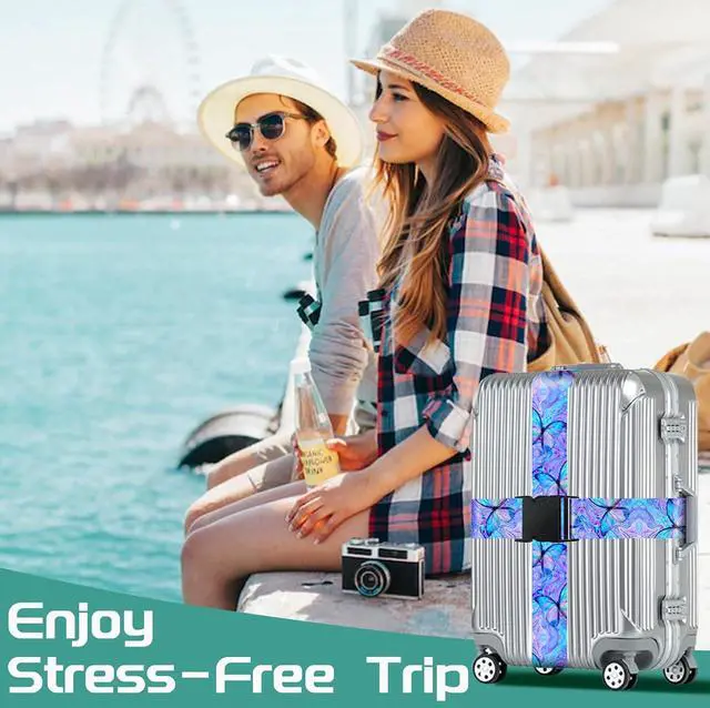 Alt view image 7 of 7 - Slohif Luggage Straps for Suitcases Travel Belt Accessories Luggage Connector Identifiers 2 Pack Over Handle with Buckle Unique Nylon Adjustable Strap for Sleeping Bag Car Seat Butterfly