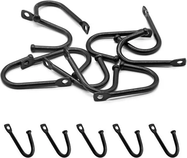 Alt view image 6 of 7 - Piutouyar Metal J Shaped Iron Hooks, 1.4 Inch Single Hooks, Black, 10Pcs | Wall Mounted Hook, Simple Hanger Hook for Coats, Bags and Key