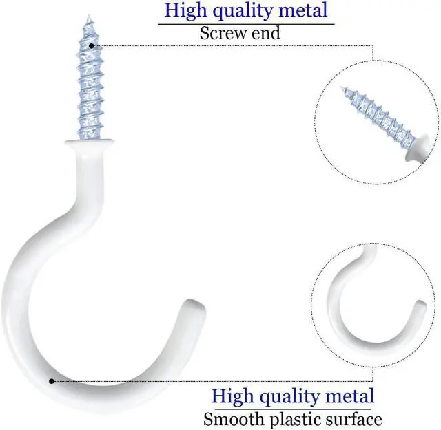 Alt view image 2 of 7 - yuntop 12 Pack Vinyl Coated Ceiling Hooks,Screw-in Mug Hooks | Multi-Function Wall Hooks Kitchen Hooks Cup Hooks for Indoors Outdoors (White, 2 Inch)