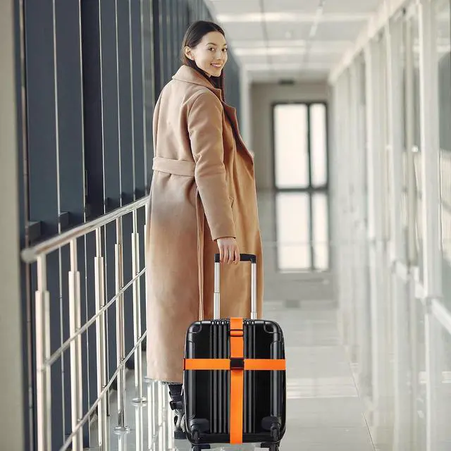 Alt view image 7 of 7 - Luggage Straps for Suitcases TSA Approved Travel Belt 4 Pack by Chelmon(Orange)