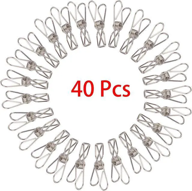 Alt view image 2 of 7 - Small Chip Clips, 40 Pcs 1.7 Inch Stainless Steel High Elasticity Good Persistence for Clothespins, Paper Clips, Food Bag Clips, Clothes Pins (40)