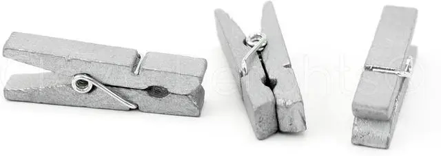Main image of CleverDelights 1 3/8" Mini Wood Clothespins - Metallic Silver - 50 Pack
