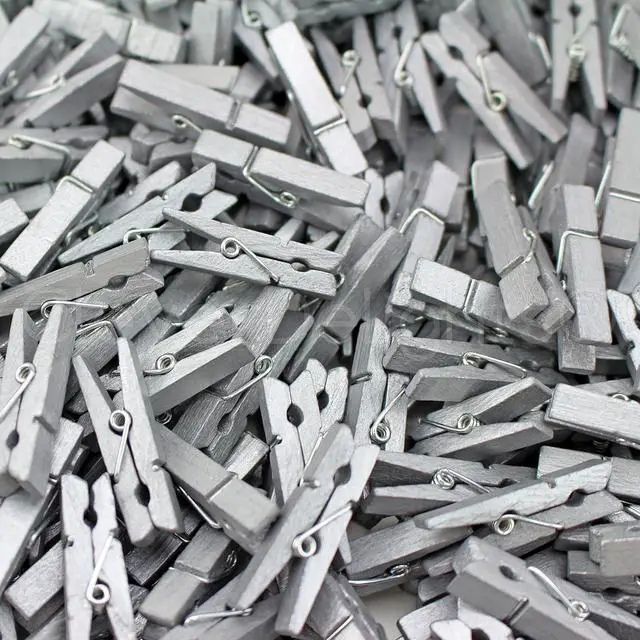 Alt view image 2 of 2 - CleverDelights 1 3/8" Mini Wood Clothespins - Metallic Silver - 50 Pack