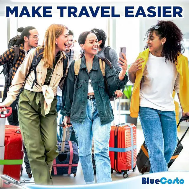 Alt view image 5 of 7 - Luggage Straps for Suitcases - TSA Approved - Neon Green, 4 PK - Premium Nylon Belts for Suitcase, Briefcase & Travel Bag - Adjustable Strap Length 46" - 78"