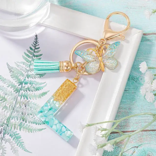 Alt view image 2 of 7 - MWOOT Cute Initial Letter Keyrings Green Key Ring,Capital Alphabet Resin Keychain Charm Pendant,Fashion Key Chain