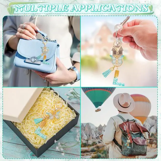 Alt view image 3 of 7 - MWOOT Cute Initial Letter Keyrings Green Key Ring,Capital Alphabet Resin Keychain Charm Pendant,Fashion Key Chain