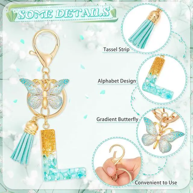 Alt view image 5 of 7 - MWOOT Cute Initial Letter Keyrings Green Key Ring,Capital Alphabet Resin Keychain Charm Pendant,Fashion Key Chain
