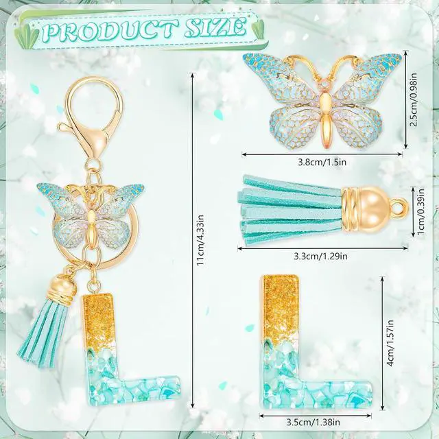 Alt view image 4 of 7 - MWOOT Cute Initial Letter Keyrings Green Key Ring,Capital Alphabet Resin Keychain Charm Pendant,Fashion Key Chain