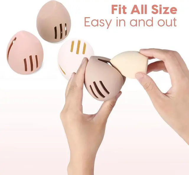 Alt view image 3 of 6 - 3 Pcs Makeup Sponge Holder, Cosmetic Travel Cases, Egg-shaped Blender Storage, Durable Silicone Organizer for Wet or Dry Makeup Sponges, Space-Saving, Easy to Clean (white/pink/khaki)