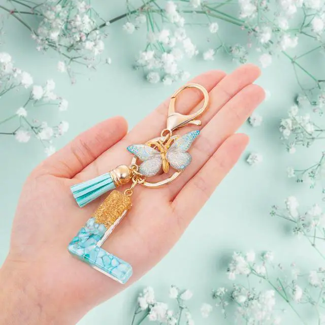 Alt view image 6 of 7 - MWOOT Cute Initial Letter Keyrings Green Key Ring,Capital Alphabet Resin Keychain Charm Pendant,Fashion Key Chain