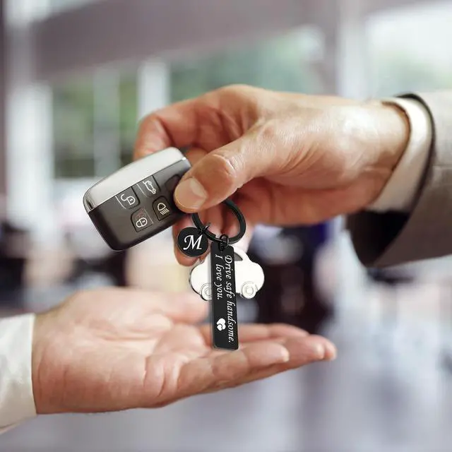 Alt view image 5 of 6 - OUMILAN Drive Safe Handsome I Love You Keychain for Boyfriend | Stainless Steel Keychain with Engraved A-Z Initial Letter Pendant