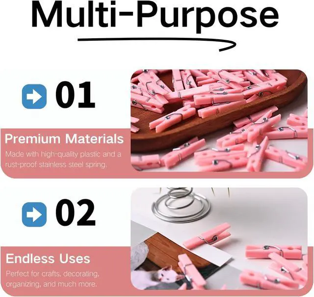 Alt view image 5 of 6 - 50PCS mini clothespins for Photos Clothes pins for Baby Shower Games and Decorations Plastic Pink Small Clothes pin for Girl (MINI Pink 50)