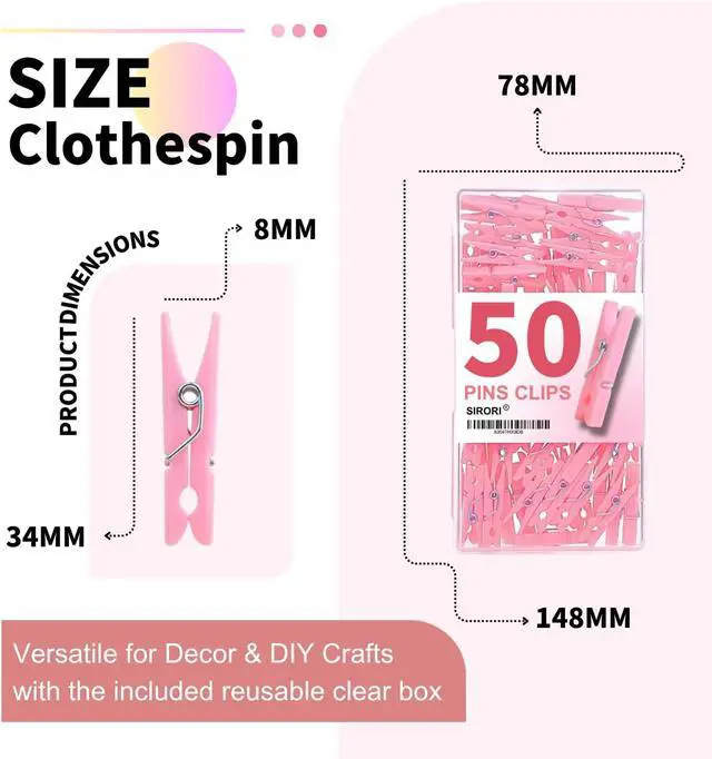 Alt view image 6 of 6 - 50PCS mini clothespins for Photos Clothes pins for Baby Shower Games and Decorations Plastic Pink Small Clothes pin for Girl (MINI Pink 50)