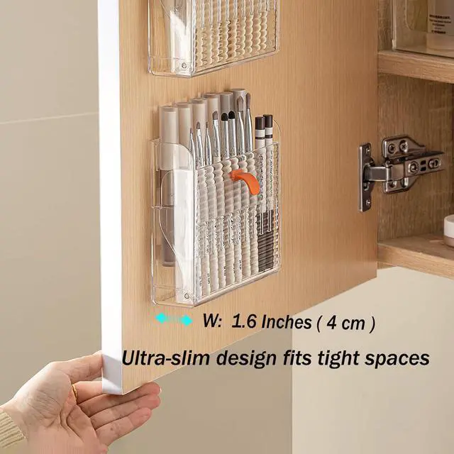 Alt view image 3 of 7 - Wall-Mounted Makeup Eyeliner Lip Liner Organizer Holder, 16-Slot Cabinet Storage for Brush, Makeup Pencils, Concealer Pencil Display Case for Vanity Bathroom, Clear