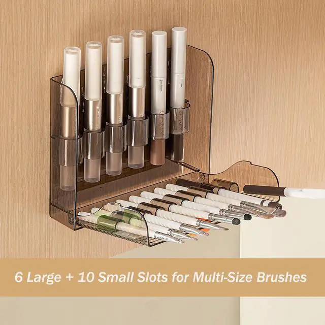 Alt view image 4 of 7 - Wall-Mounted Makeup Eyeliner Lip Liner Organizer Holder, 16-Slot Cabinet Storage for Brush, Makeup Pencils, Concealer Pencil Display Case for Vanity Bathroom, Clear