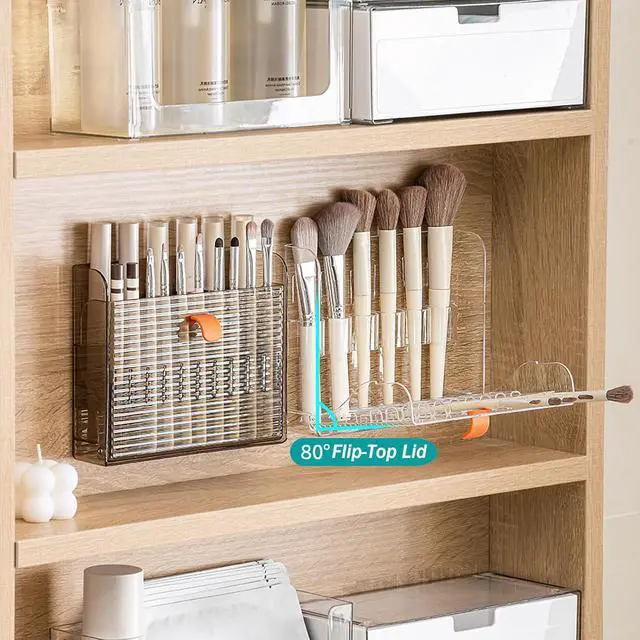 Alt view image 5 of 7 - Wall-Mounted Makeup Eyeliner Lip Liner Organizer Holder, 16-Slot Cabinet Storage for Brush, Makeup Pencils, Concealer Pencil Display Case for Vanity Bathroom, Clear