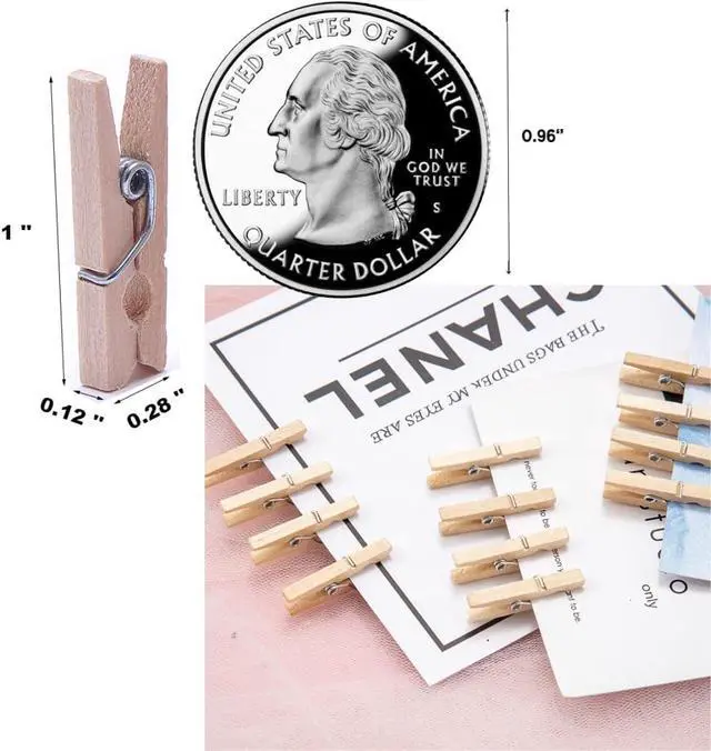 Alt view image 2 of 6 - 50 Pack 1 Inch Mini Wooden Clothes Pins - Small Craft Pegs | Artwork Display, DIY Projects, Cocktail Picks & Home Decor,Hanging Photos & Party Decorations