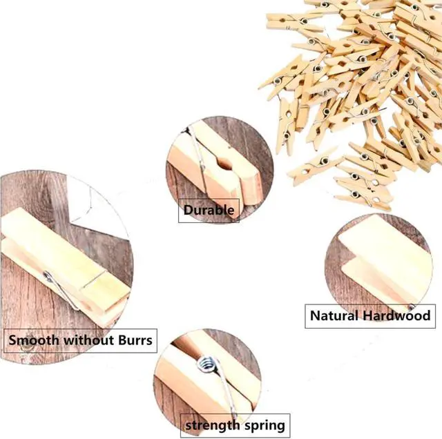Alt view image 3 of 6 - 50 Pack 1 Inch Mini Wooden Clothes Pins - Small Craft Pegs | Artwork Display, DIY Projects, Cocktail Picks & Home Decor,Hanging Photos & Party Decorations