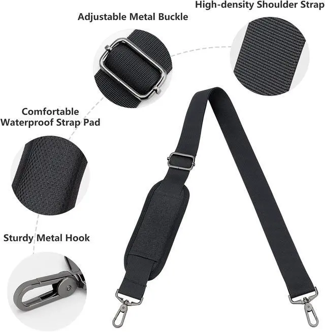 Alt view image 6 of 7 - RAINYEAR 59 Inch Shoulder Strap Replacement Strap for Laptop Bag, Black | Adjustable Soft Padded Shoulder Strap with Metal Hooks for Shoulder Bag, Messenger Bag, Travel Duffel Bag, Crossbody Bag
