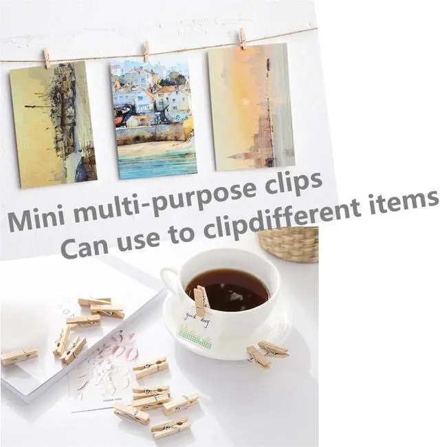 Alt view image 4 of 6 - 50 Pack 1 Inch Mini Wooden Clothes Pins - Small Craft Pegs | Artwork Display, DIY Projects, Cocktail Picks & Home Decor,Hanging Photos & Party Decorations